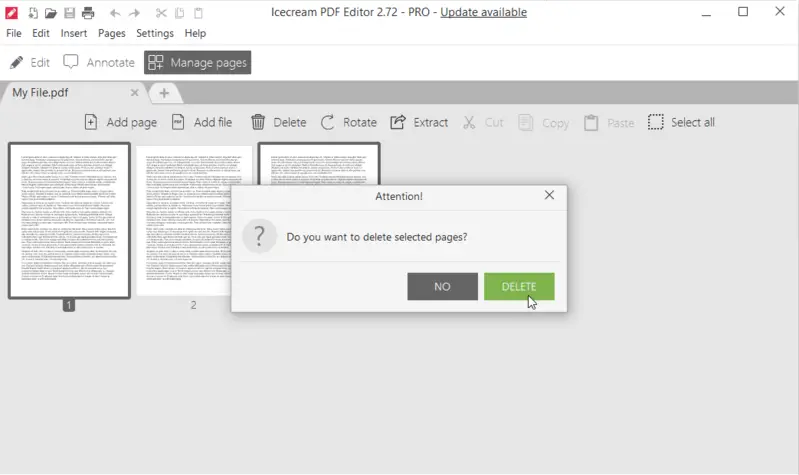 Easy removing pages from a PDF